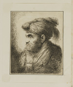 Kopf eines bärtigen Mannes mit Turban, nach links gewandt