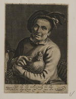 Geflügelhändler mit Huhn auf dem Arm