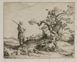 Ein Jäger neben einem knorrigen Baum