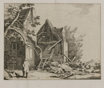 Verfallene Häuser und Mann in Rückansicht