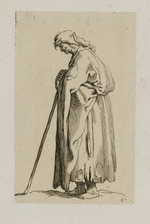 Alte Frau mit Stock und Rosenkranz