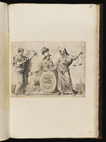 Minerva, Pax und Justitia mit dem Wappen des Claude Gallard