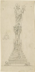 Entwurfszeichnung für ein Reliquiar im Aachener Domschatz, Vorderansicht und Schnitt