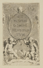 Zwei Engel mit Wappen und Segensformel
