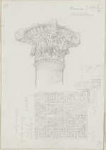 Ravenna, S. Sebastiano, Skizze eines Kapitells; S. Apollinare Nuovo, Skizze eines Chorschrankendetails, Ansicht