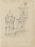 Maria Laach, Abteikirche, Skizzen, perspektivische Ansicht (recto); Linz, Skizze, Ansicht (verso)