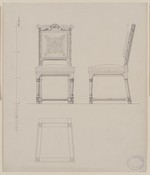 Hannover, Villa Schultz (?), Entwurf für einen Polsterstuhl, Vorder- und Seitenansicht, Konstruktionszeichnung