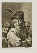 Zwei Männer, der rechte mit hohem Trinkglas in der Hand