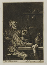 Interieur mit rauchendem Bauer und Frau