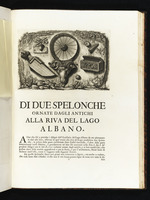 Titelseite mit Vignette und Text: Von zwei Höhlen, ausgestattet von den antiken Römern am Ufer des Albaner Sees