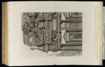 Detail einer phantastischen Architekturkomposition mit Inschrift und Muschelornamenten