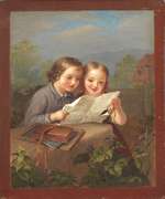 Zwei lesende Kinder, Studie