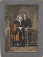 Porträt eines Ehepaares vor einem gotischen Portal, Skizze