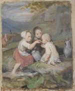 Drei Kinder in einer Landschaft, Skizze