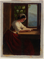 Lesendes Mädchen am Fenster sitzend, Studie
