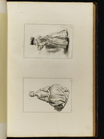Oben: Mädchen mit gestreiftem Kleid und Kappe; unten: Sitzendes Mädchen mit zusammengelegten Händen