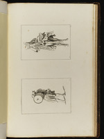 Oben: Mann und Frau auf einem Pferd; unten: Soldat, eine Trommel auf dem Rücken tragend