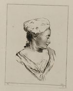 Büste eines Mädchens mit Hut und Perlenkette, der Kopf im Profil nach rechts