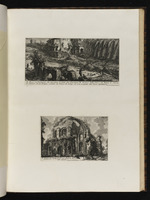 Seite mit zwei Darstellungen: Eine Mauer mit Stützpfeilern und Überreste des Tempels der Minerva Medica