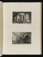 Seite mit zwei Darstellungen: Überreste eines Porticus und des Pons Aemilius, genannt Ponte Rotto