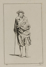 Mann mit Hut und Stock in Rückansicht