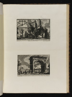 Seite mit zwei Darstellungen: Überreste des ersten Kastells an der Aqua Giulia und eine Ansicht des Gallienusbogens