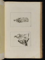 Oben: Frau mit langem gestreiften Tuch über den Schultern in Rückansicht; unten: Junger Mann, zwei Flaschen aus einem Korb holend, und schwarzer Junge mit Tablett