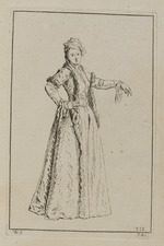 Stehende junge Frau mit Turban und ausgestrecktem linken Arm