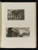 Seite mit zwei Darstellungen: Seitenansicht des Tempels des Antoninus und der Faustina und der Septimius-Severus-Bogen