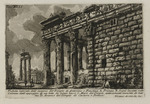 Seitenansicht der Überreste des Tempels des Antoninus und der Faustina