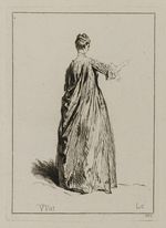 Frau in Rückansicht mit erhobenem rechten Arm