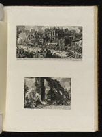 Seite mit zwei Darstellungen: Überreste der Kaiserpaläste auf dem Palatin und der Bögen, welche die Aqua Claudia vom Monte Celio zum Palatin leitet