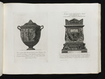 Ascheurne mit Bacchanten-Relief / Begräbnisurne mit Eule, Sphinx und Rinderschädeln, Vorderansicht
