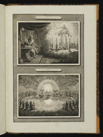 Apk 1,13-16: Christus umgeben von sieben Leuchtern erscheint Johannes. Apk 4: Johannes sieht die geöffneten Tore des Himmels