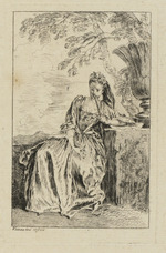 Sitzende Frau, den linken Arm auf den Sockel einer Vase gestützt