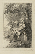 Auf einer Steinbank sitzender Mann