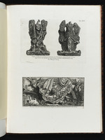 Seite mit zwei Darstellungen: Trophäen des Augustus und Fragment eines Schildes