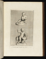 Statuen eines auf dem Boden sitzenden Kindes und Armor mit einem Löwen
