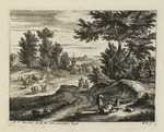 Landschaft mit rastenden Männern und Kirche im Hintergrund