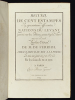 Titelblatt für "Recueil de cent estampes representant differentes nations du Levant"