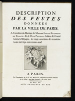 Titelblatt zu: Beschreibungen der Feierlichkeiten anlässlich der Vermählung Louise-Elisabeths von Frankreich mit Philipp von Spanien