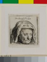 Die Mutter des Künstlers mit einem Kopftuch, nach unten blickend: nur Kopf. (B 351)