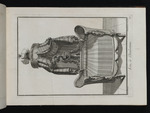 Bett mit konvex geschwungenen Seitenlehnen von einem Baldachin über einem Räuchergefäß am Kopfende bekrönt, Blatt aus der Folge D