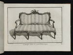 Sofa mit muschelförmigen Ornamenten von Turteltauben und Blumen bekrönt, Blatt aus der Folge H