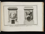 Zwei Öfen, mit Bildnismedaillon sowie einer Räuchervase verziert, Blatt aus der Folge Y