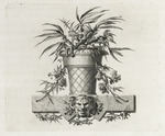 Vase mit Pflanzen und Maskaron