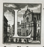 Initiale L mit Kirchenfassade