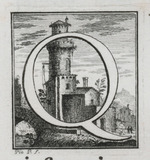 Initiale Q mit Häusern und Turm