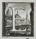 Initiale E mit Brücke und Kirche