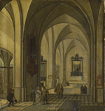 Seitenschiff einer gotischen Kirche mit Kapellen (Figuren von Frans Francken III.)